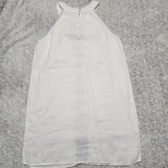 Lucky Brand 100% Linen Halter Dress Size M Embroidered White And Blue - Picture 5 of 16